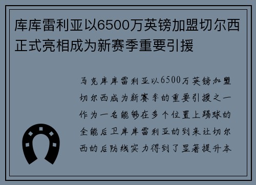 库库雷利亚以6500万英镑加盟切尔西正式亮相成为新赛季重要引援
